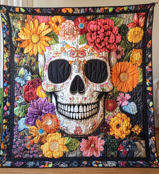 Colorful Skull Accent Quilted Blanket NCU0TL1880