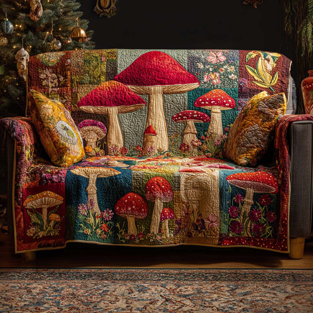 Colorful Toadstool Meadow Quilted Sofa Cover NCU0NXD1143