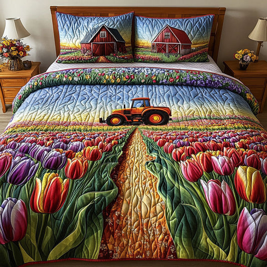 Colorful Tulip Fields 3-Piece Quilted Bedding Set NCU0NNT602