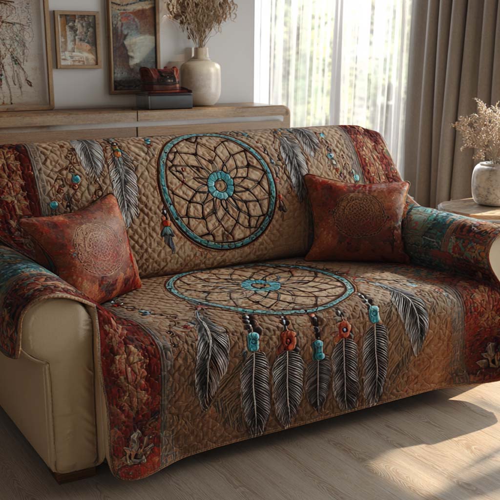 Copper Feathers Quilted Sofa Cover NCU0NXD1462