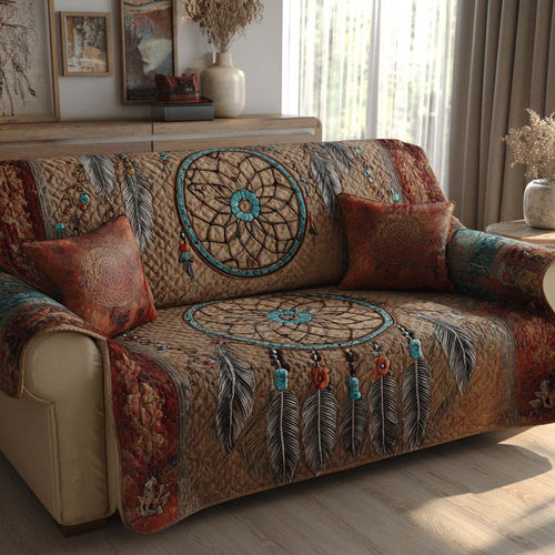 Copper Feathers Quilted Sofa Cover NCU0NXD1462