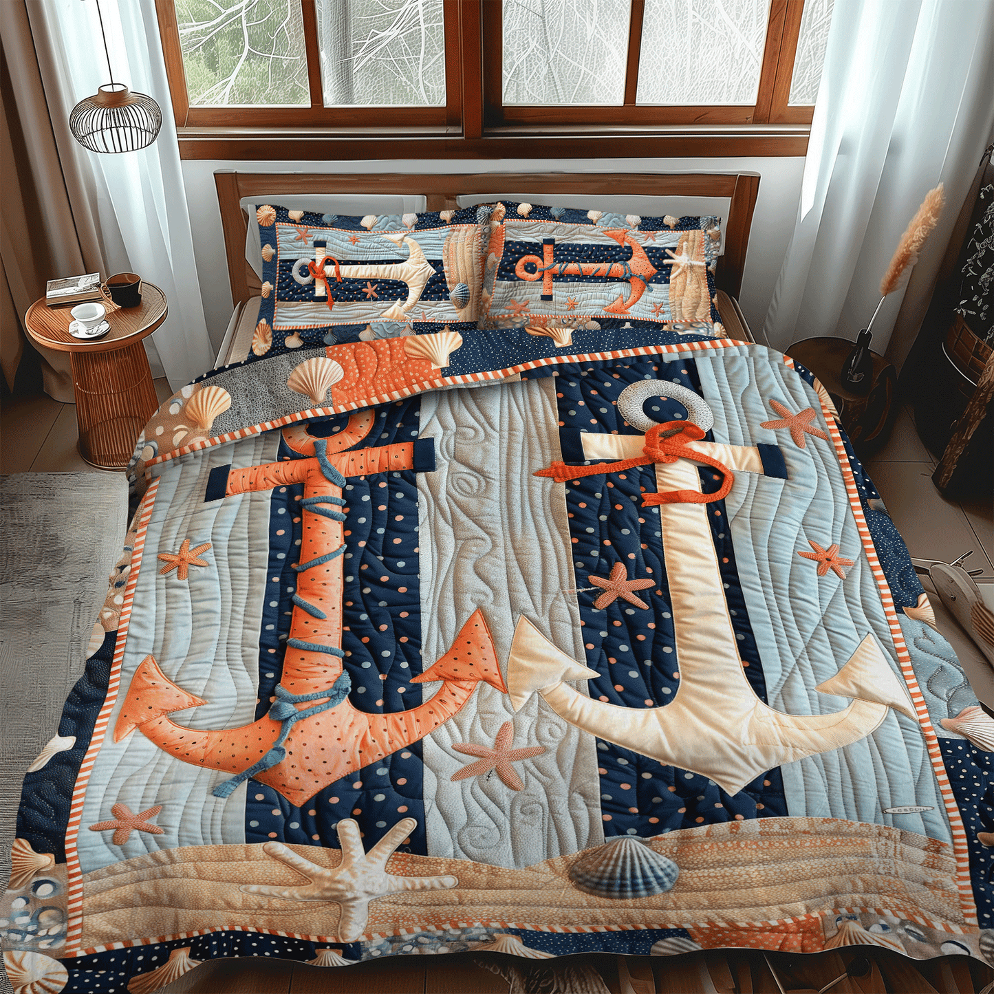 Coral Anchors 3-Piece Quilted Bedding Set NCU0TH1229