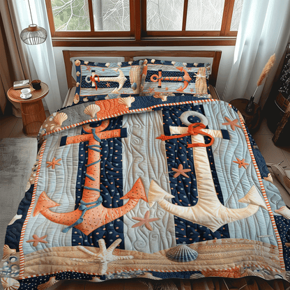 Coral Anchors 3-Piece Quilted Bedding Set NCU0TH1229