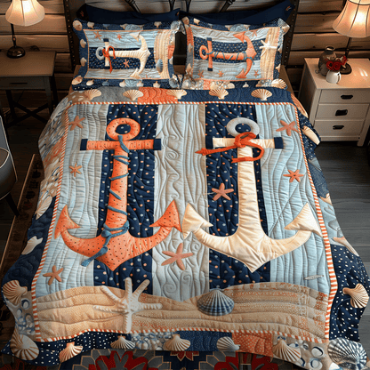 Coral Anchors 3-Piece Quilted Bedding Set NCU0TH1229