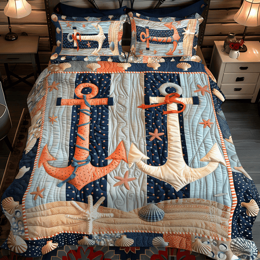 Coral Anchors 3-Piece Quilted Bedding Set NCU0TH1229