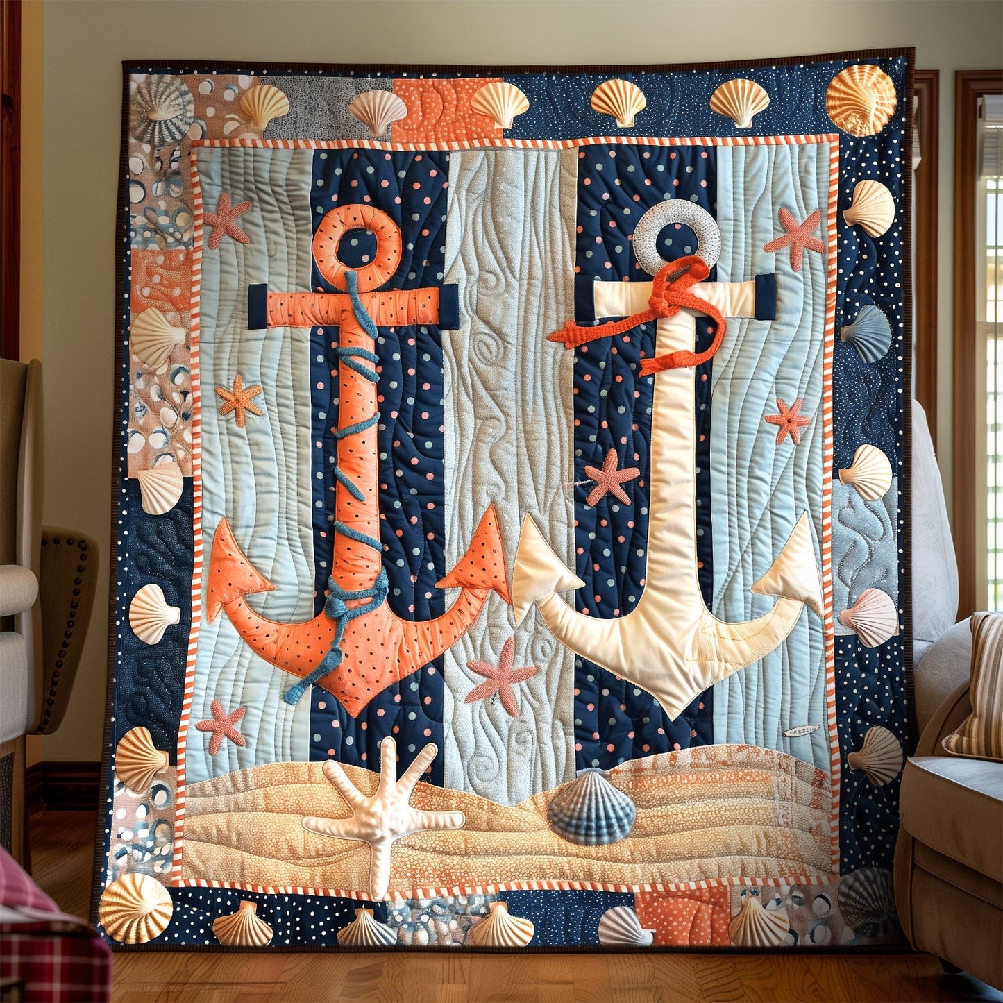 Coral Anchors Quilted Blanket NCU0TH1326