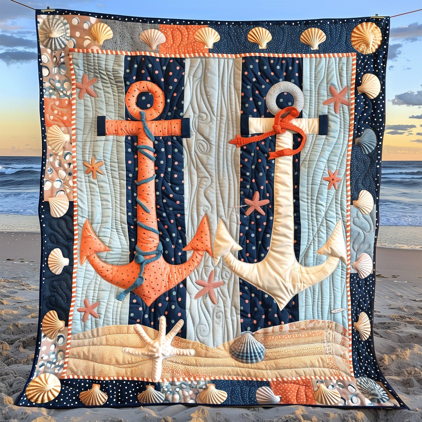Coral Anchors Quilted Blanket NCU0TH1326