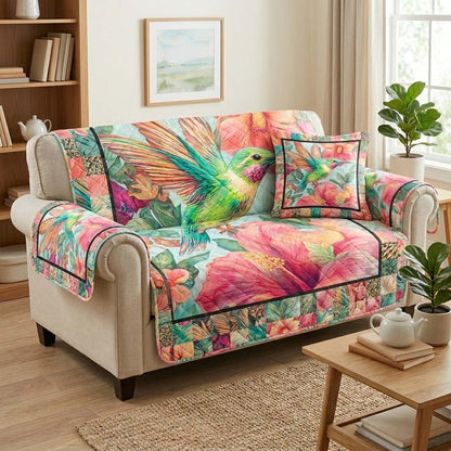 Coral Garden Glow Quilted Sofa Cover NCU0DQQ0505