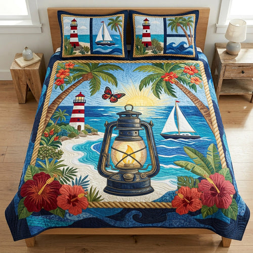 Coral Lighthouse Escape 3-Piece Quilted Bedding Set NCU0HNH1142