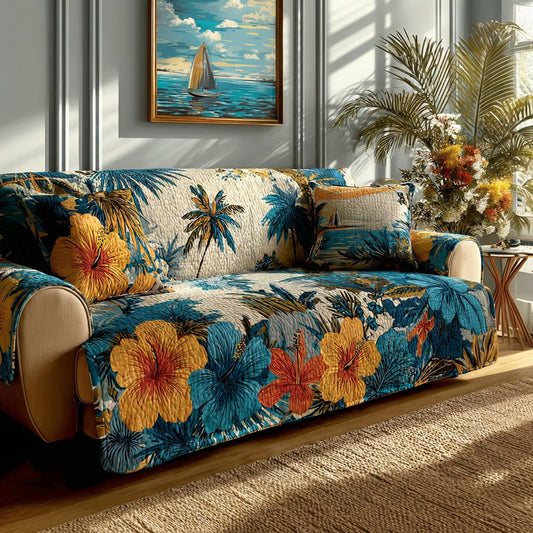 Coral Palms Quilted Sofa Cover NCU0LDH444