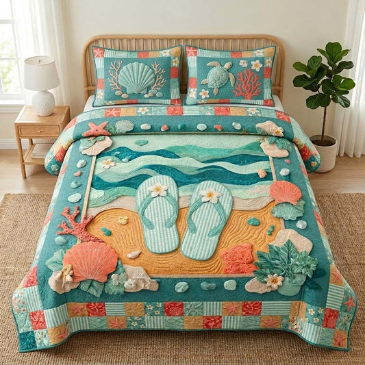 Coral Shore 3-Piece Quilted Bedding Set NCU0DQQ0833