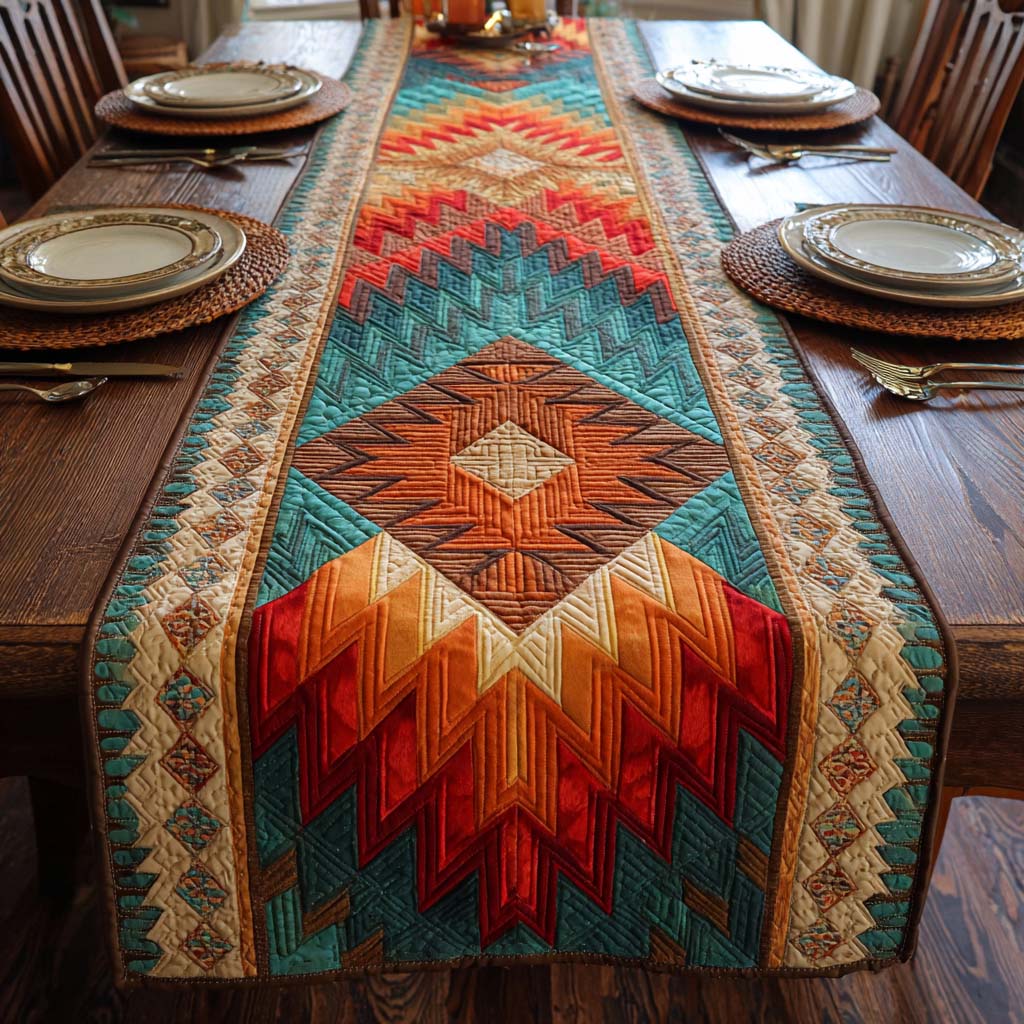 Coral Sunset Chevron Quilted Table Runner NCU0NXD1204