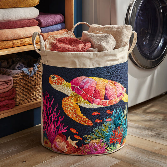 Coral Turtle Bloom Quilted Laundry Basket NCU0HNH222
