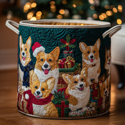 Corgi Cabin Christmas Quilted Laundry Basket NCU0DV1147