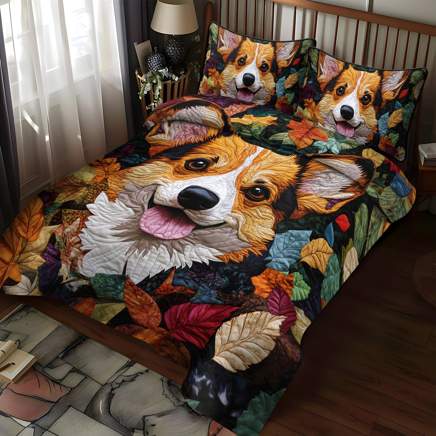 Corgi Charm 3-Piece Quilted Bedding Set NCU0PT831