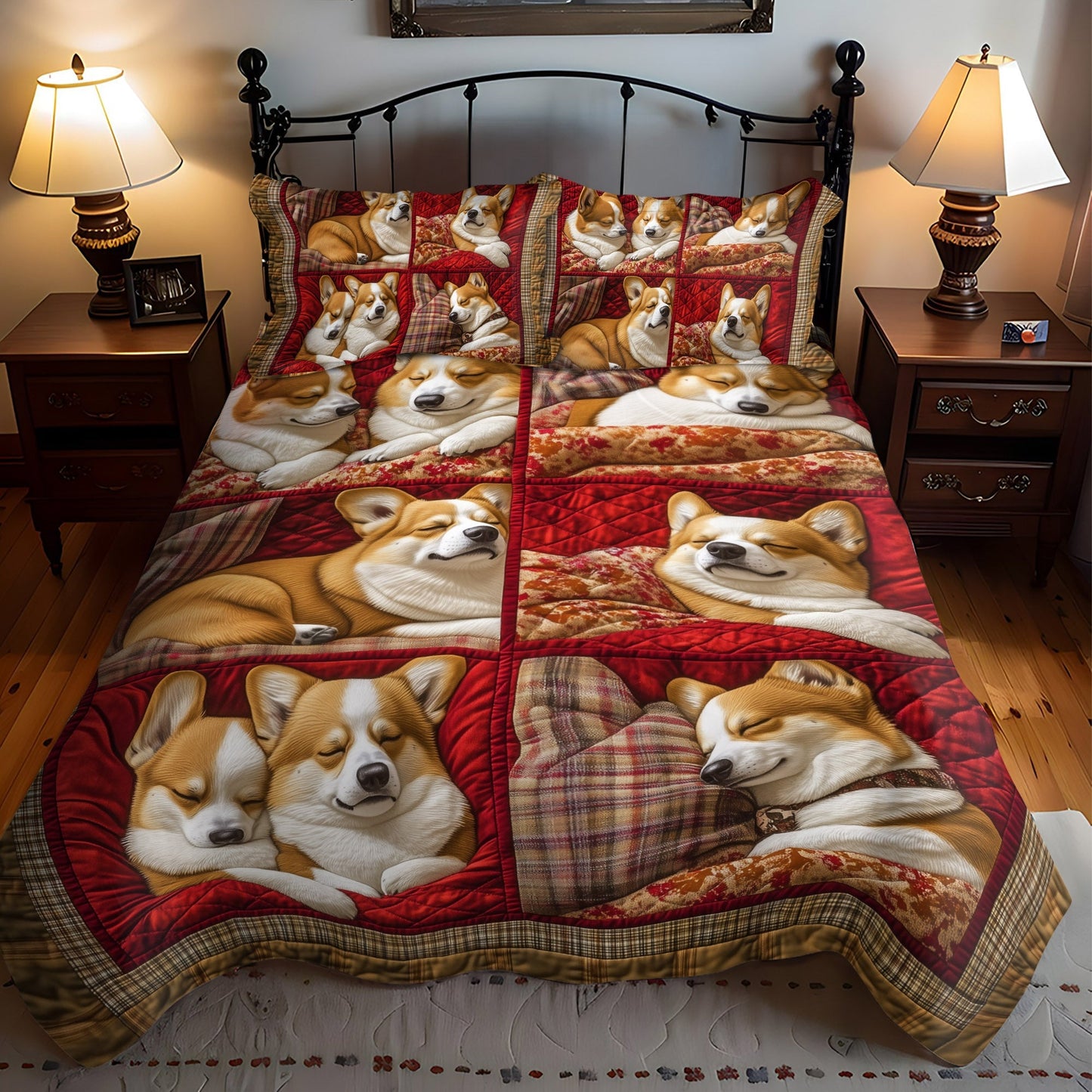 Corgi Charm Wrap 3-Piece Quilted Bedding Set NCU0PT832