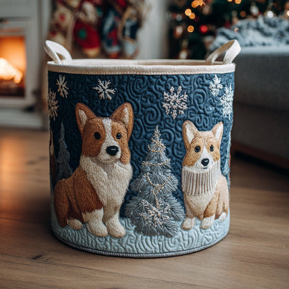 Corgi Christmas Magic Quilted Laundry Basket NCU0DV1133