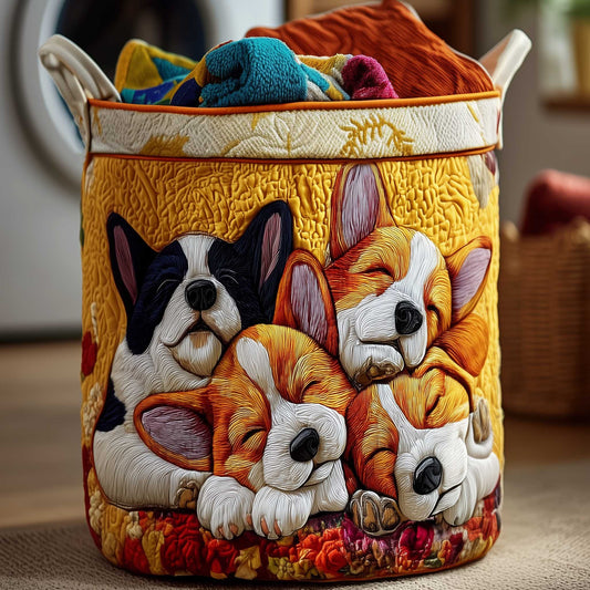 Corgi Cuddle Quilted Laundry Basket NCU0HTT075
