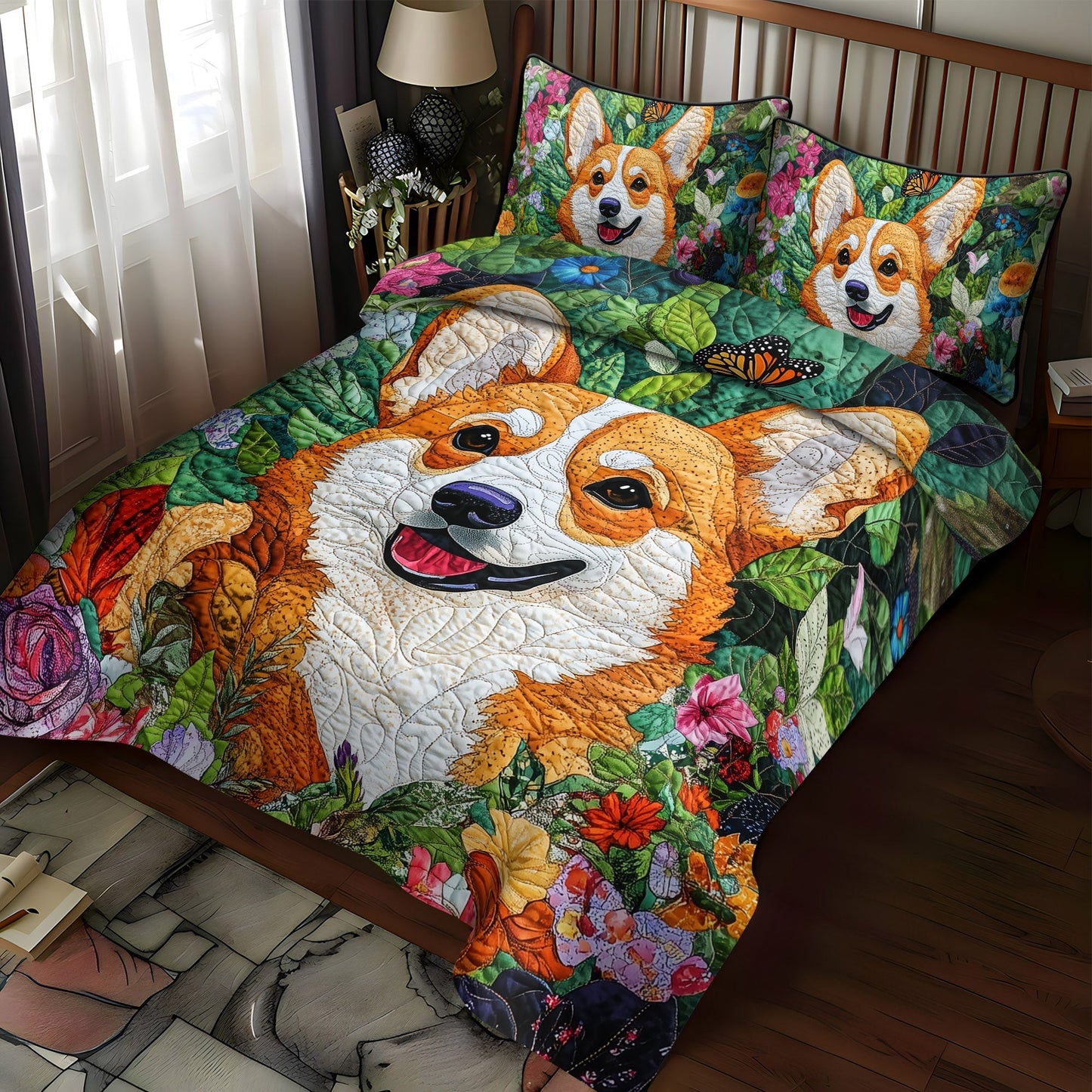 Corgi Dreams 3-Piece Quilted Bedding Set NCU0PT836