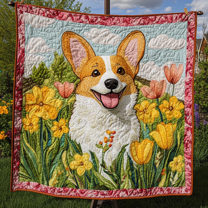 Corgi Fields of Bloom Quilted Blanket NCU0DK1561