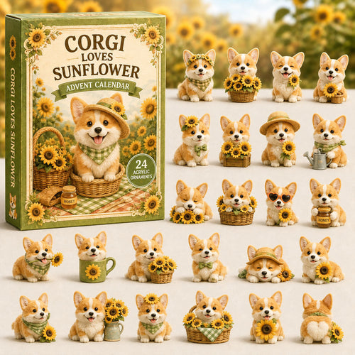 CHRISTMAS KICKOFF 40% OFF - Corgi Loves Sunflower Advent Calendar 2026 - 24-Day Festive Countdown, Acrylic Charms Blind Box - Gift For Corgi Lovers AC0TM189