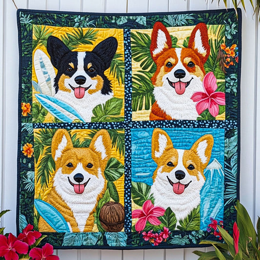 Corgi Luau Quilted Blanket NCU0NNT700