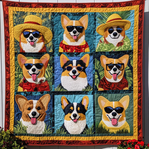 Corgi Palms Quilted Blanket NCU0NNT701