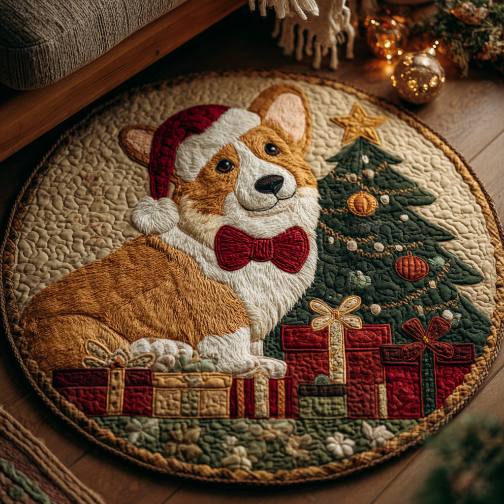 Corgi Santa Quilted Round Mat NCU0LDH074