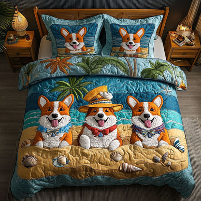 Corgi Shell Time 3-Piece Quilted Bedding Set NCU0NNT710