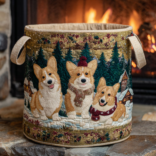 Corgi Sleigh Bells Quilted Laundry Basket NCU0DV1142