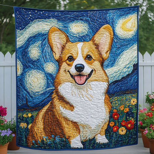 Corgi Starry Night Quilted Blanket NCU0NNT683