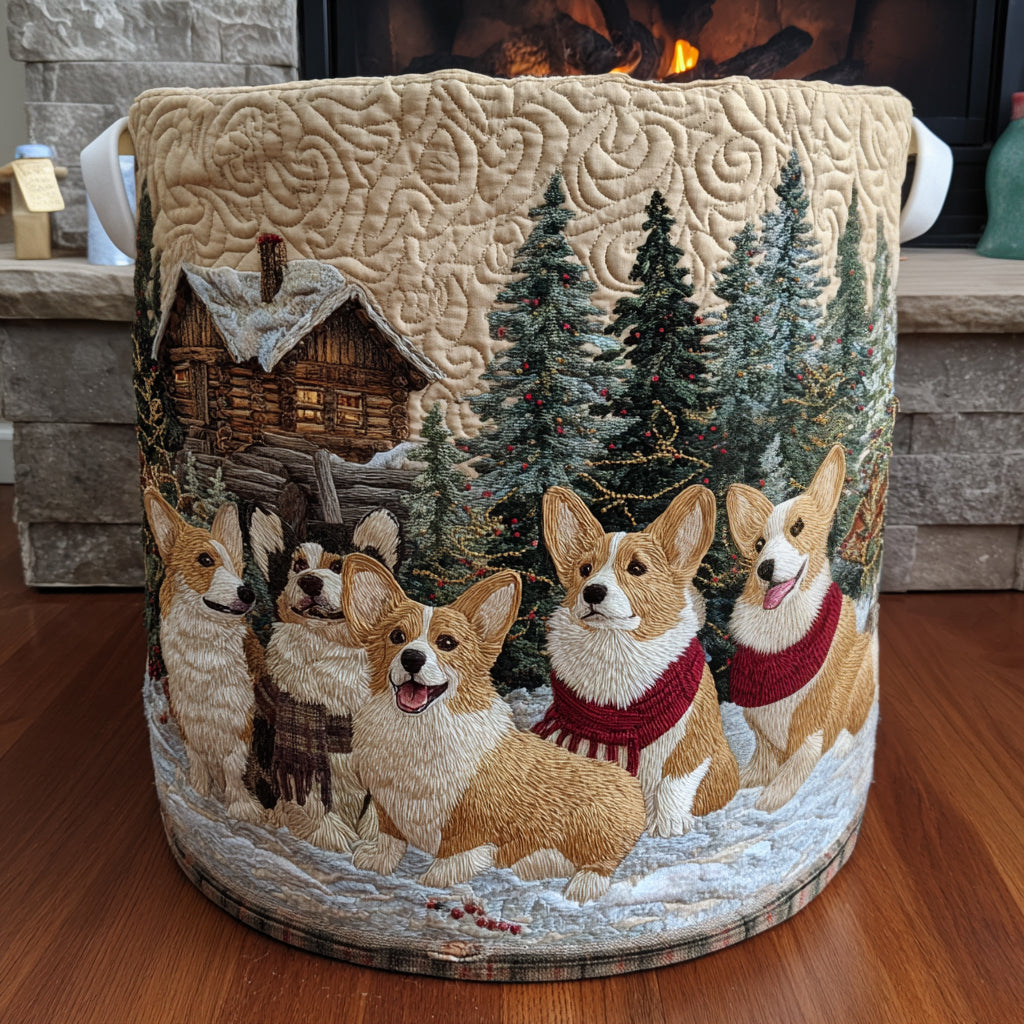 Corgi Wonderland Quilted Laundry Basket NCU0DV1138