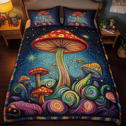 Cosmic Mushrooms 3-Piece Quilted Bedding Set NCU0NT2251