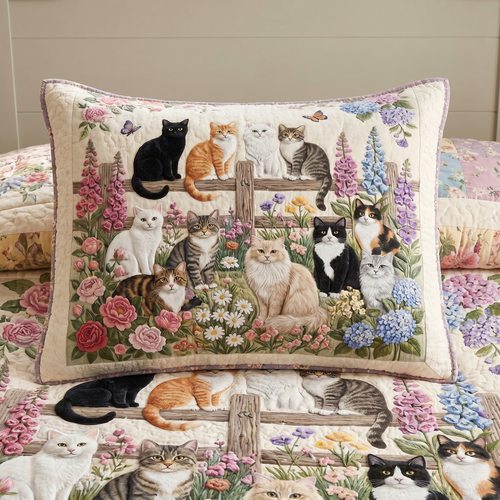 Cottage Cat Dreams Quilted Bedding Pillow Case NCU0DV2198