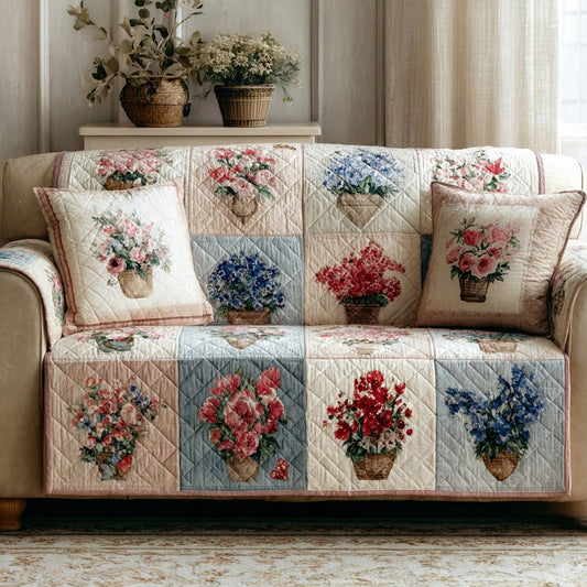 Cottage Bouquet Quilted Sofa Cover NCU0LDH208