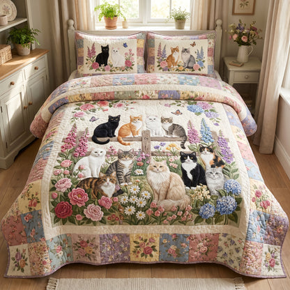 Cottage Cat Dreams 3-Piece Quilted Bedding Set NCU0DV2198