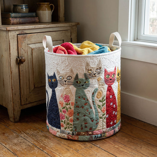 Cottage Cat Parade Quilted Laundry Basket NCU0PTT3036