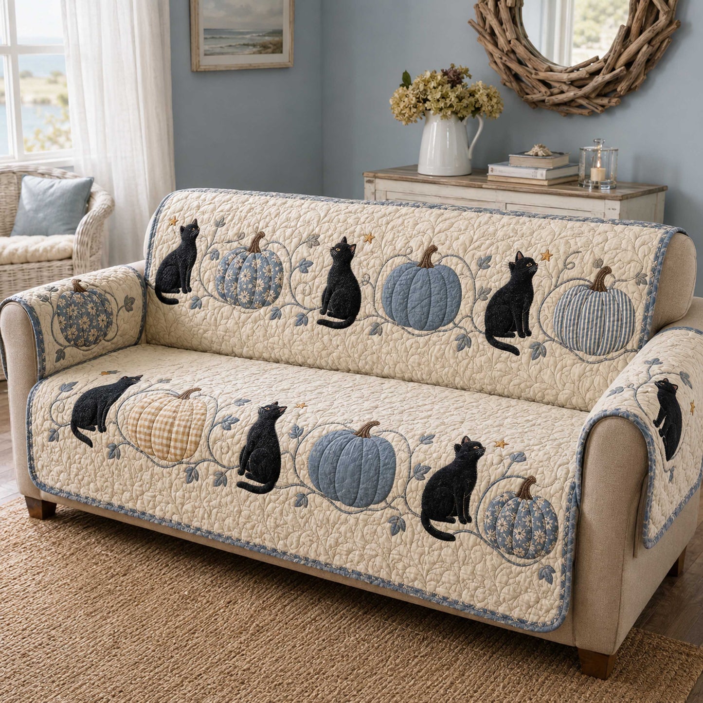 Cottage Cat Quilted Sofa Cover NCU0NTD2123