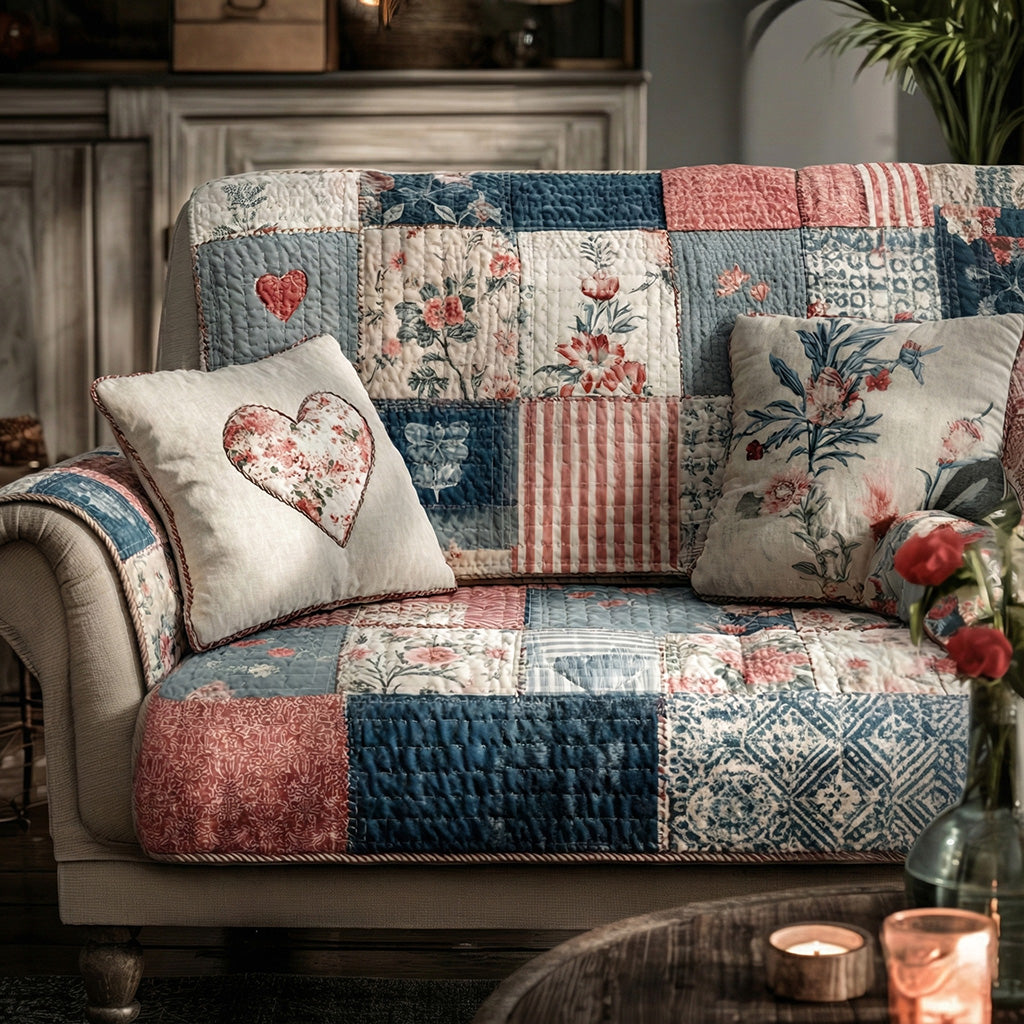 Cottage Charm Heart Quilted Sofa Cover NCU0LDH119