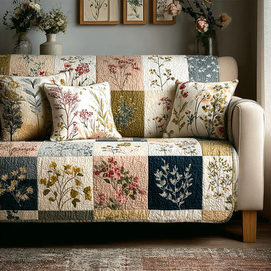 Cottage Florals Quilted Sofa Cover NCU0LDH391