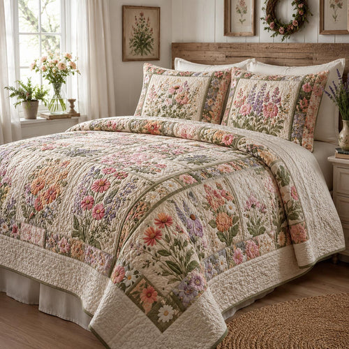 Cottage Flower Garden 3-Piece Quilted Bedding Set NCU0DV2386