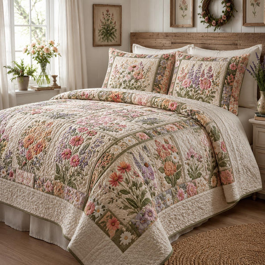 Cottage Flower Garden 3-Piece Quilted Bedding Set NCU0DV2386