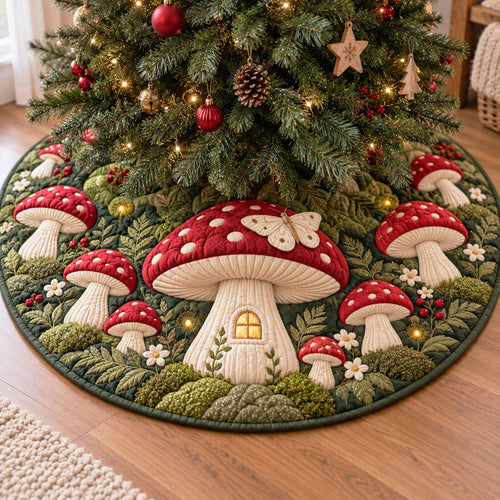 Cottage Fungi Christmas Quilted Tree Skirt NCU0NTD2278
