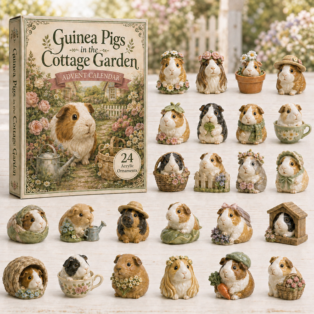CHRISTMAS KICKOFF 40% OFF - Cottage Guinea Pig Advent Calendar 2026 - 24-Day Festive Countdown, Acrylic Charms Blind Box - Gift For Guinea Pig Lovers