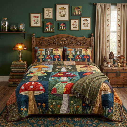 Cottage Mushroom 3-Piece Quilted Bedding Set NCU0DQQ0678