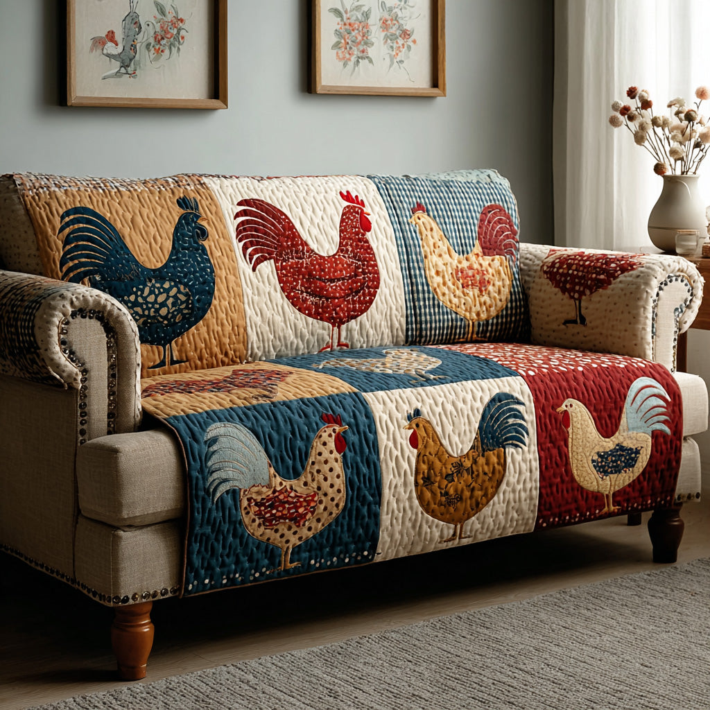 Cottage Roosters Quilted Sofa Cover NCU0LDH383