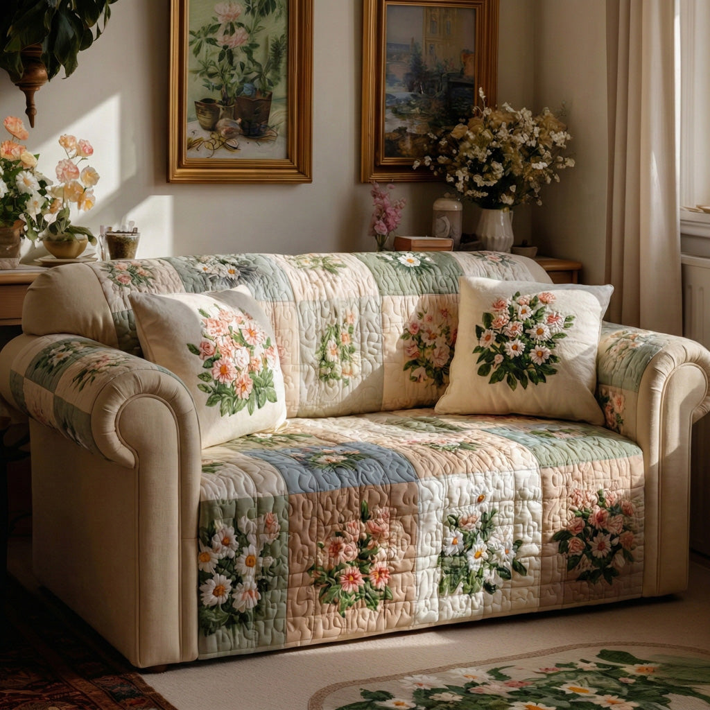 Cottage Rose Patch Quilted Sofa Cover NCU0LDH732