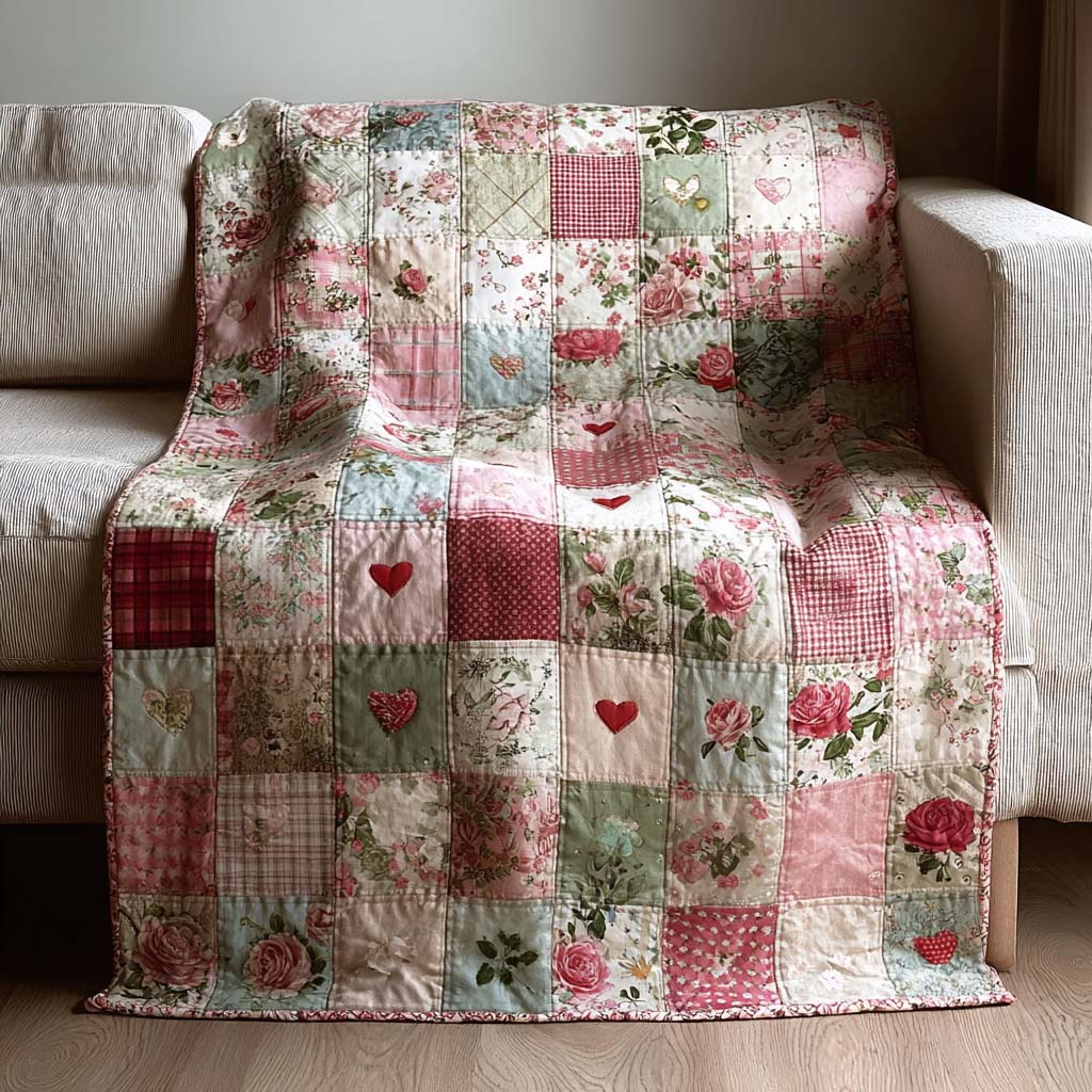 Cottage Rose Patchwork Quilted Blanket NCU0DQQ0149