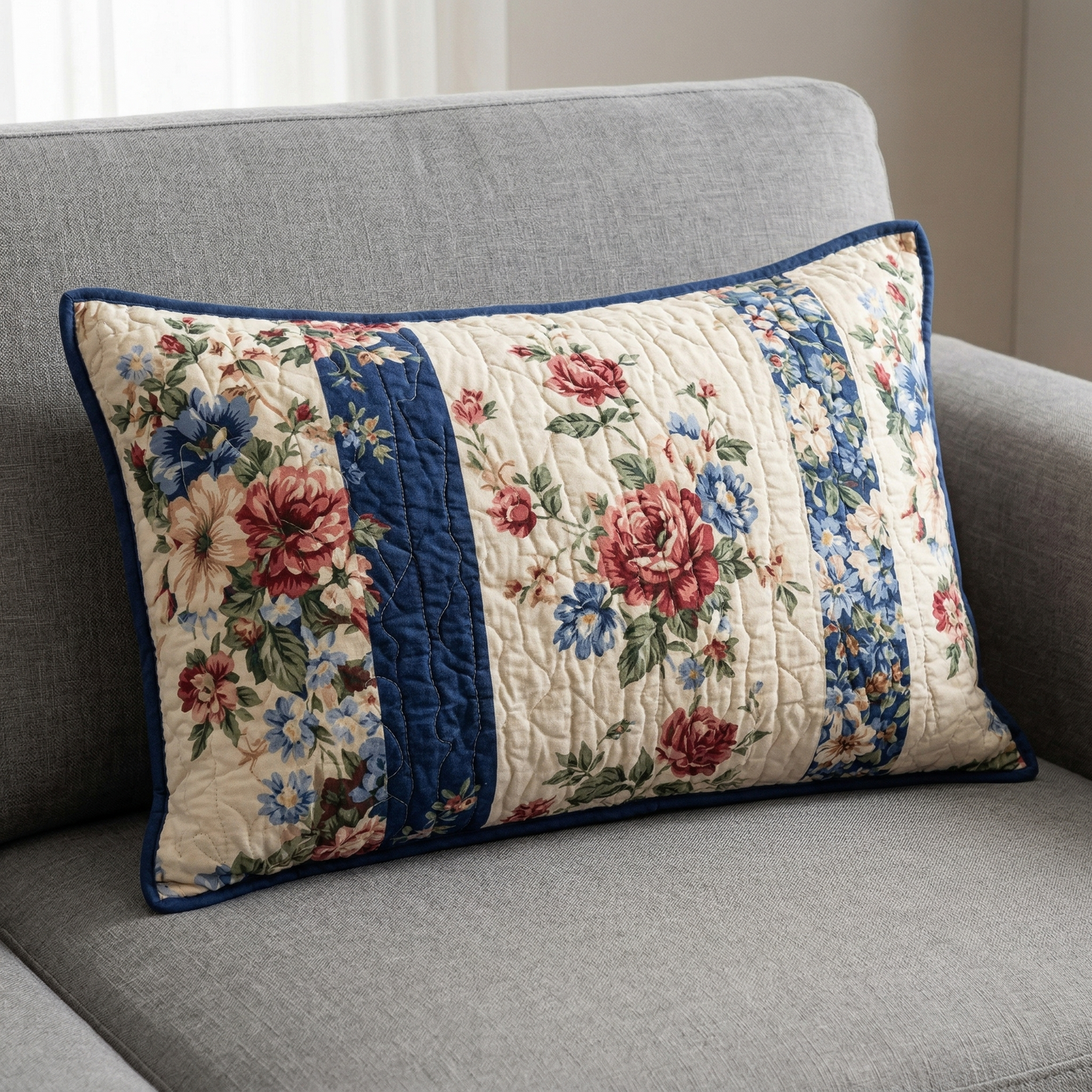 Cottage Stripe Quilted Bedding Pillow Case NCU0NXD1623