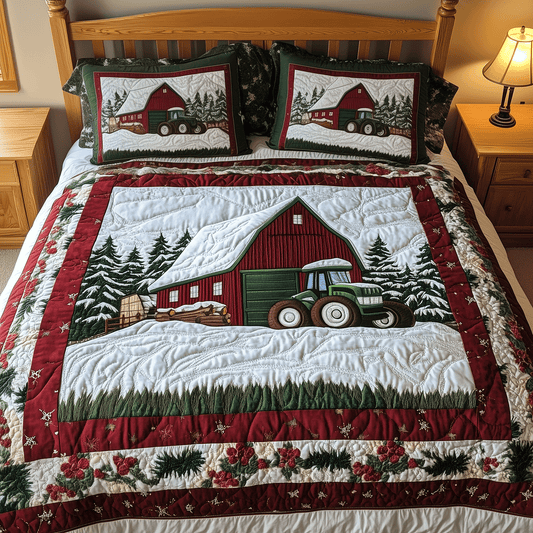 Country Christmas Barn 3-Piece Quilted Bedding Set NCU0TH2191